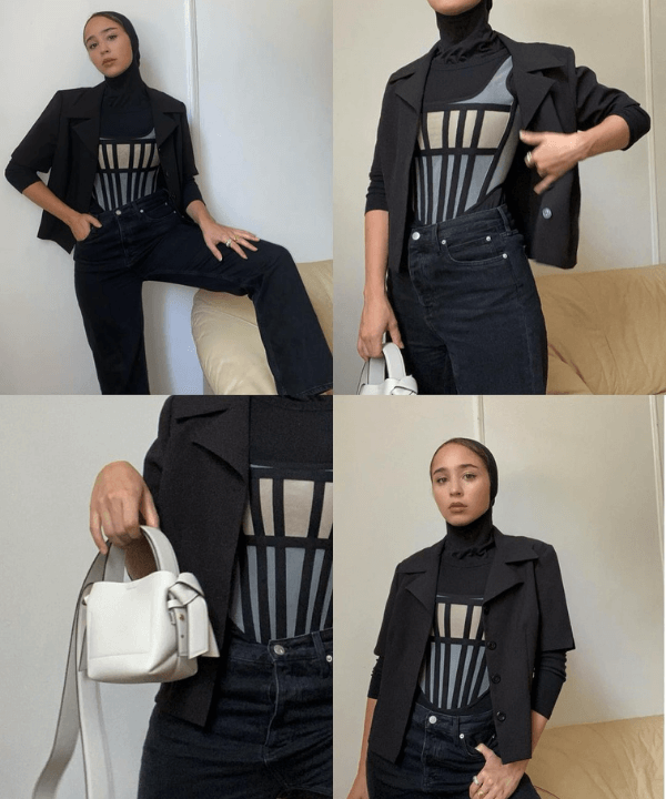 Maria Alia Al-sadek - calça preta, corset e blusa - tendência para 2022 - verão - em pé na casa  - https://stealthelook.com.br