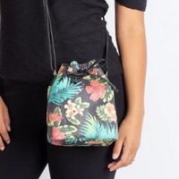 Mini bolsa saco de couro estampado Nathy - Floral