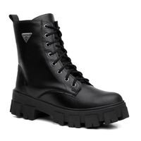 Bota Coturno Feminino Tratorada Ilhós Zíper Lateral Moderna - Preto