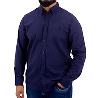 Camisa Social Masculina de Linho Azul Marinho - Azul