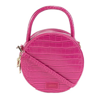 Bolsa Tiracolo Gabriela Redonda Textura Croco Verniz Pink - - Rosa