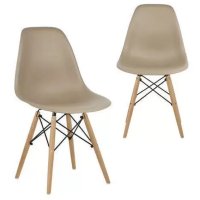 Kit 2 Cadeiras Charles Eames Eiffel Wood Design Trato - Bege