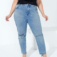 Marguerite - Calça Jeans Mom Jeans com Destroyed Plus Size