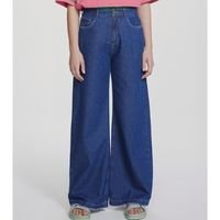 Calça Jeans Feminina Pantalona Cintura Alta Básicos Do Brasil - Azul