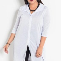 Marguerite - Camisa Alongada com Fendas Branca Plus Size