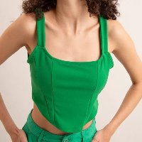 top cropped corset alça média decote reto verde