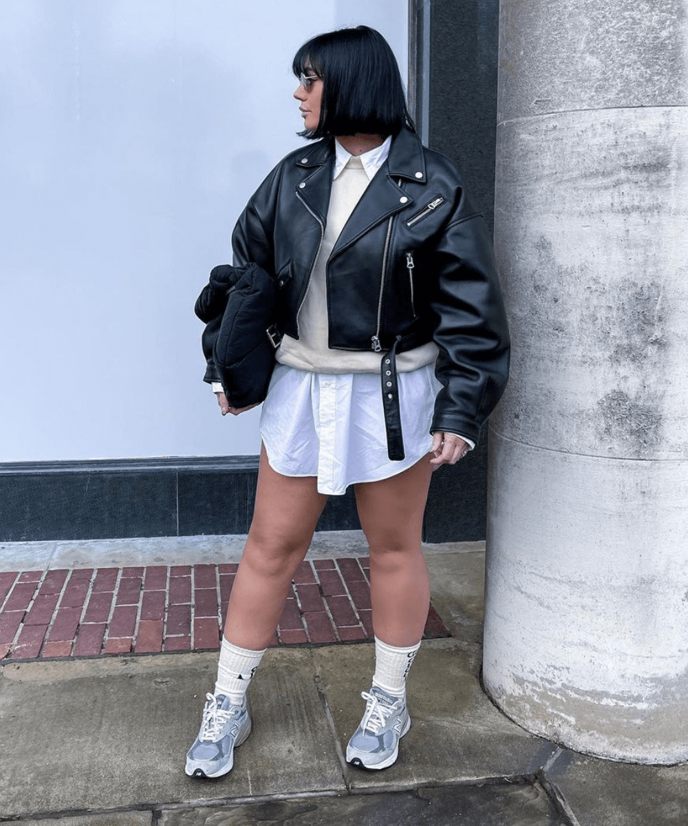 Grace Surguy - camisa social, colete e jaqueta de p.u preta - tendências de moda - Inverno  - em pé na rua - https://stealthelook.com.br