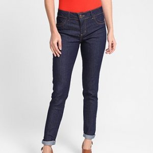 Calça Jeans Skinny Grifle Cintura Baixa Feminina - Feminino - Azul
