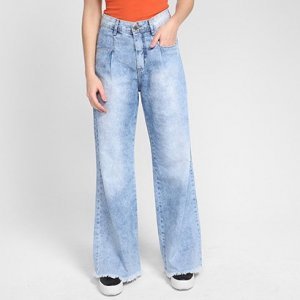 Calça Jeans Ecxo Wide Leg Feminina - Feminino - Azul
