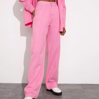 calça reta loose de sarja cintura super alta mindset pink