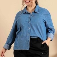 Mink - Camisa Jeans Plus Size Azul com Botões