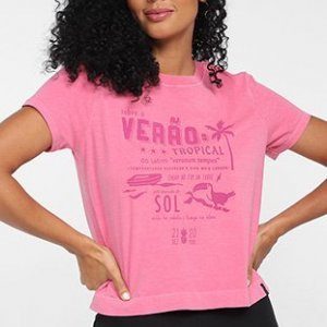 T-Shirt Cantão Babylook Verão Tropical Feminina - Feminino - Rosa