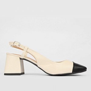 Scarpin Shoestock Slingback Salto Bloco - Feminino - Off White+Preto