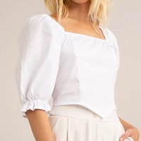 blusa cropped corset manga bufante decote reto branca