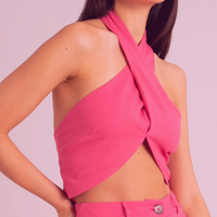 blusa cropped com linho frente única pink