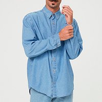 Camisa Jeans Manga Longa Masculina - Azul