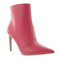 Ankle Boots Gabriela Salto Fino Textura Croco Pink - Rosa