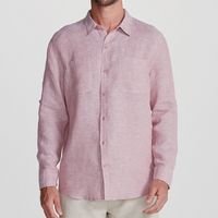 Camisa Masculina Em Tecido De Linho Com Bolsos - Rosa