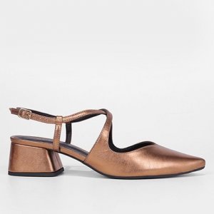 Scarpin Shoestock Cruzado Salto Baixo Feminino - Feminino - Bronze