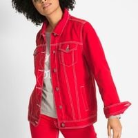 bonprix - Jaqueta Jeans com Contraste Vermelho