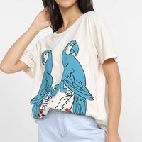 Camiseta Farm T-Shirt Média Arara Azul Feminina - Off White