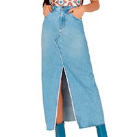 Saia Jeans Onça Preta Longa Feminino - Azul