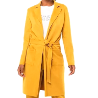 Casaco Sly Wear Longo Suede Com Cinto - Amarelo