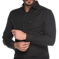 Camisa Social Teodoro Masculina Manga Longa Slim Fit Casual Azul Claro GG - Preto