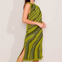 vestido de tricô estampado com fenda midi sem manga mindset verde