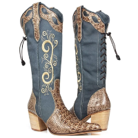 Bota Texana Country Capelli Boots Jacaré em Couro com Zíper Lateral Feminina - Marrom+Azul