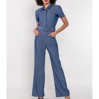 Macacao viscose pantalona com bolsos - Azul Claro