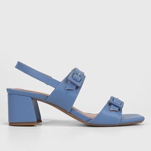 Sandália Shoestock Salto Bloco Fivela Forrada Feminina - Feminino - Azul