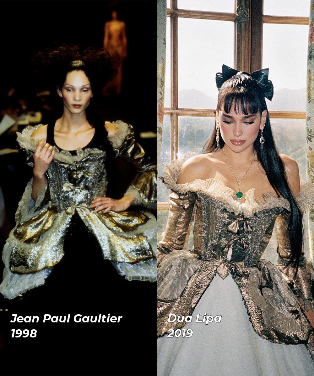 Dua Lipa - espartilho vintage Jean Paul Gaultier - vestidos vintage - Verão - perto de uma janela - https://stealthelook.com.br