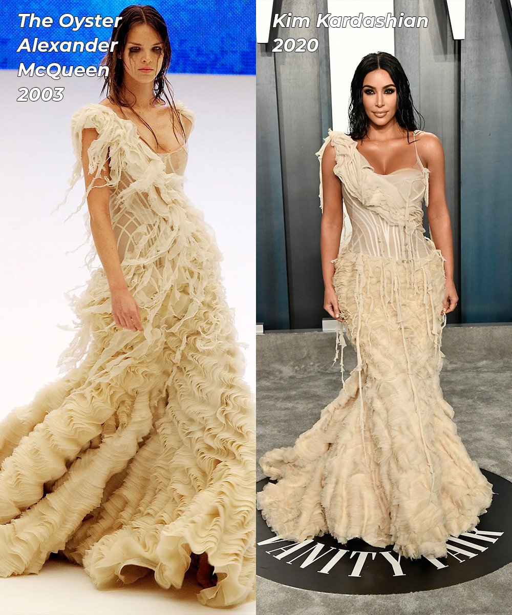 Kim Kardashian - vestido vintage Alexander McQueen - vestidos vintage - Verão - Em pé no tapete azul da Vanity Fair - https://stealthelook.com.br