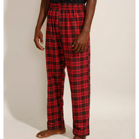 calça de pijama em flanela estampada xadrez com bolso vermelha