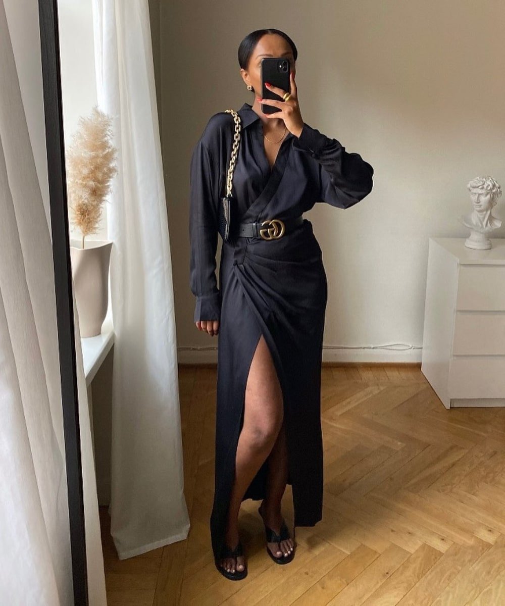 Lydia | @femmeblk - chemise longa preta e cinto - como usar cinto - Verão - foto na frente do espelho - https://stealthelook.com.br