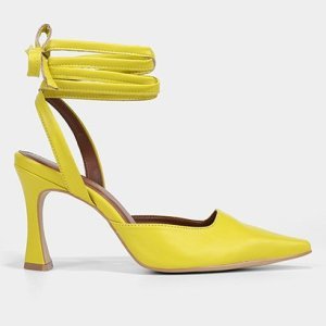 Scarpin Shoestock Lace Up Salto Alto - Feminino - Amarelo