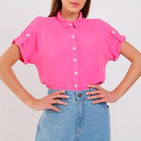 Camisa Manga Curta Feminina Rosa