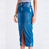 Saia Jeans Outlet Premium Midi Helena - Azul