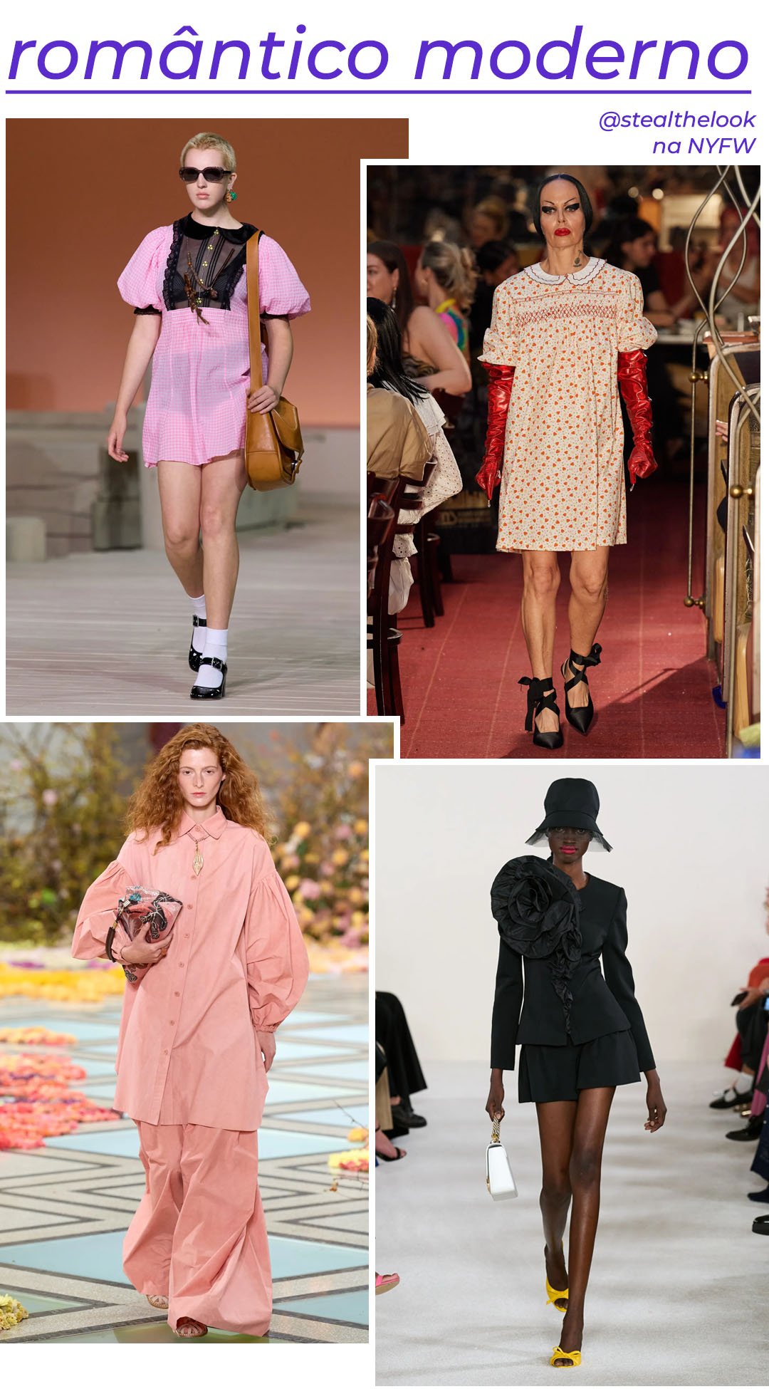 Coach - vestido rosa curto de mangas bufantes e óculos de sol - tendências de moda - Primavera - modelo andando pela passarela - https://stealthelook.com.br