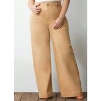 Quintess - Calça Pantalona com Bolsos Jeans Bege