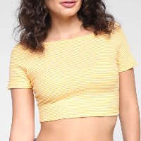 Blusa Lecimar Cropped Xadrez Feminina - Amarelo