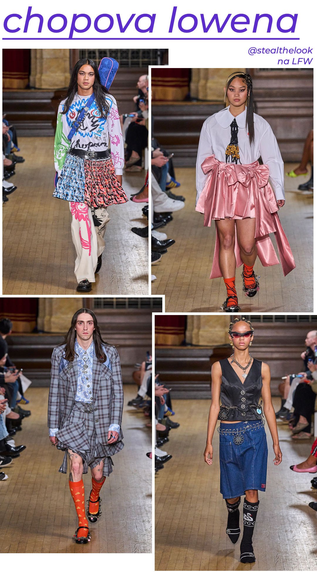 Chopova Lowena S/S 2023 - roupas diversas - London Fashion Week - Primavera - modelo andando pela passarela - https://stealthelook.com.br