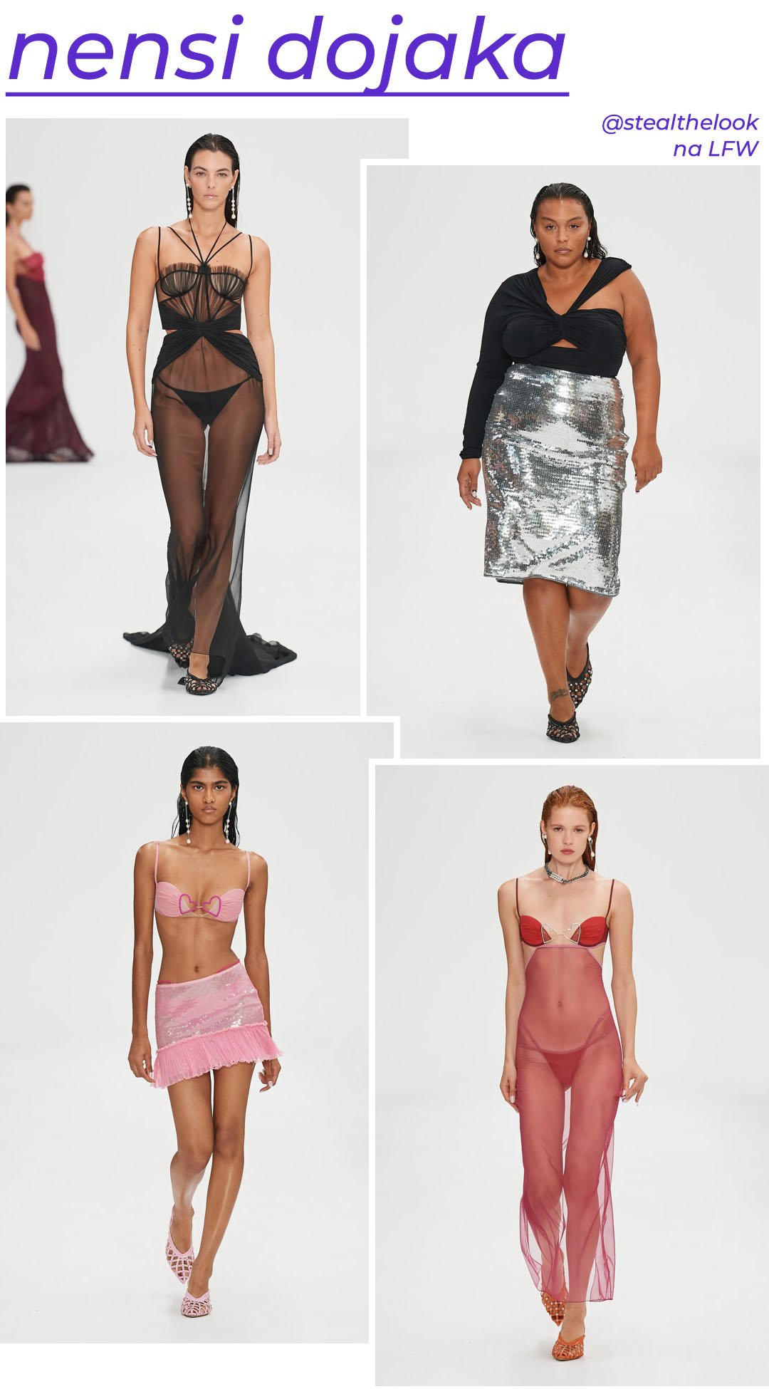 Nensi Dojaka S/S 2023 - roupas diversas - London Fashion Week - Primavera - modelo andando pela passarela - https://stealthelook.com.br