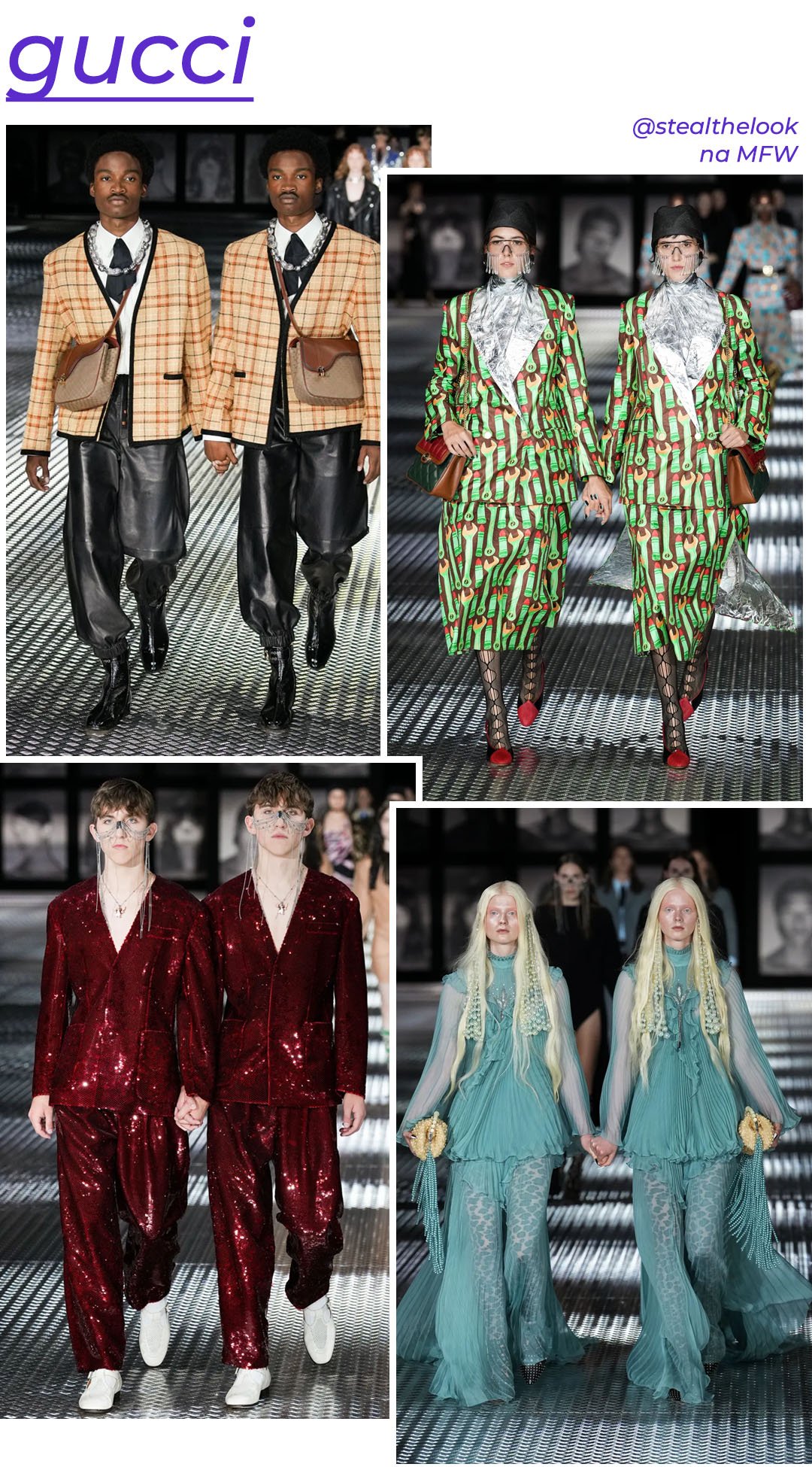 Gucci S/S 2023 - roupas diversas - Milano Fashion Week - Primavera - modelo andando pela passarela - https://stealthelook.com.br