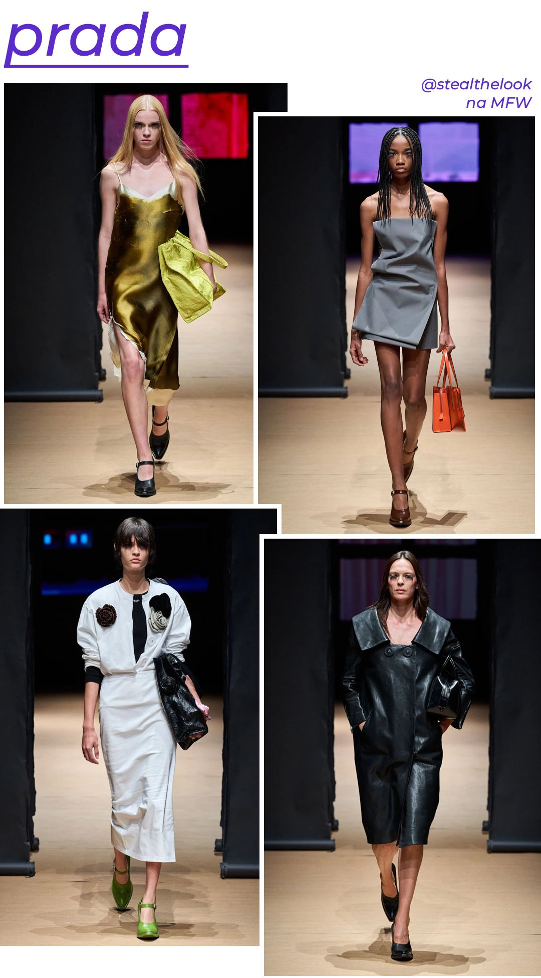 Prada S/S 2023 - roupas diversas - Milano Fashion Week - Primavera - modelo andando pela passarela - https://stealthelook.com.br