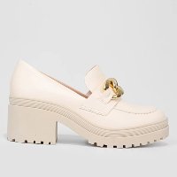 Mocassim Off Line Salto Médio Tratorado Corrente Feminino - Off White