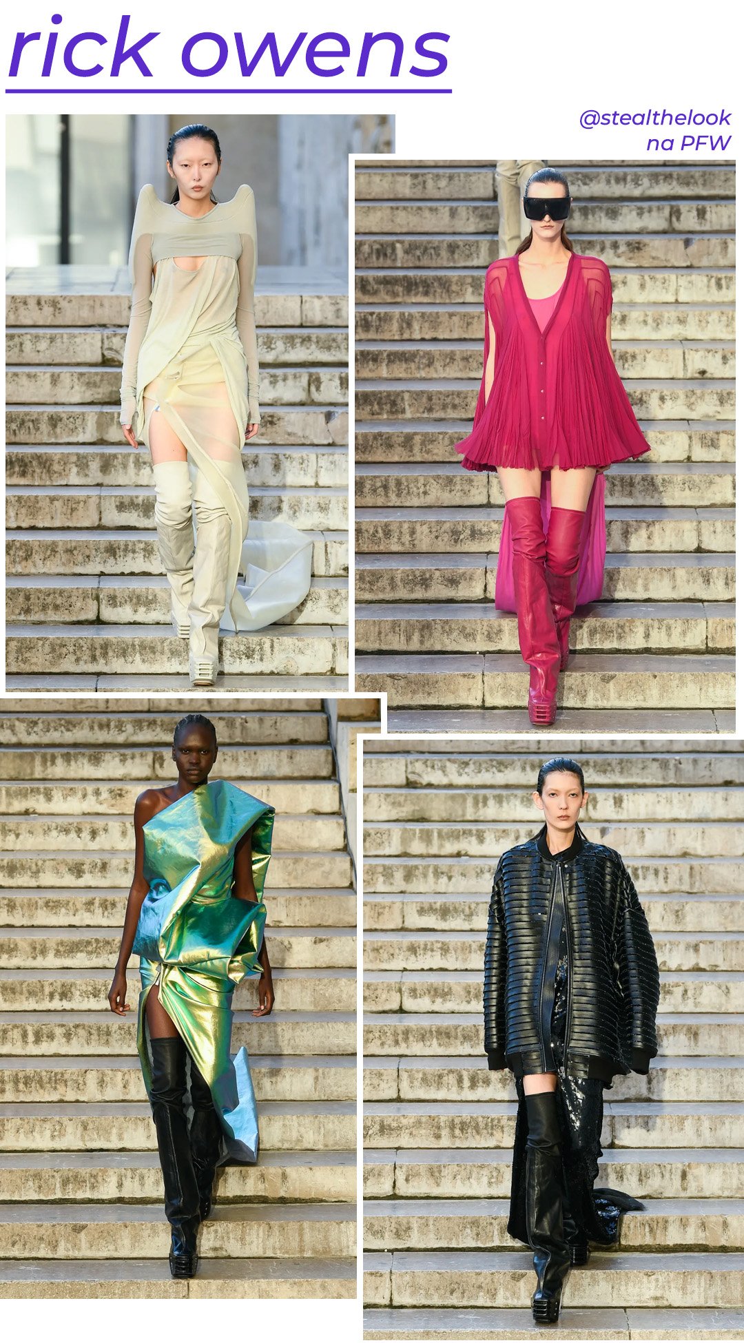 Rick Owens S/S 2023 - roupas diversas - Paris Fashion Week - Primavera - modelo andando pela passarela - https://stealthelook.com.br