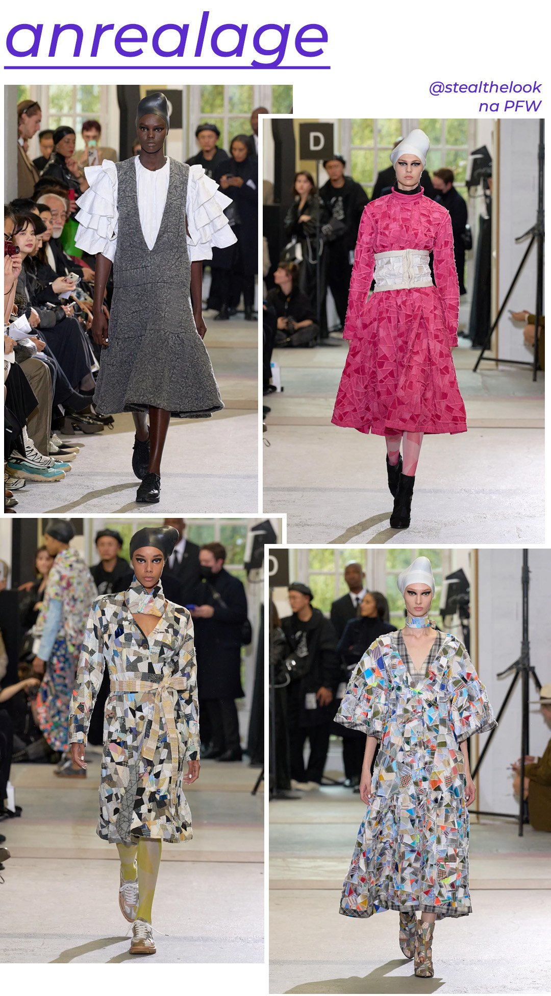 Anrealage S/S 2023 - roupas estampadas diversas - Paris Fashion Week - Primavera - modelo andando pela passarela - https://stealthelook.com.br