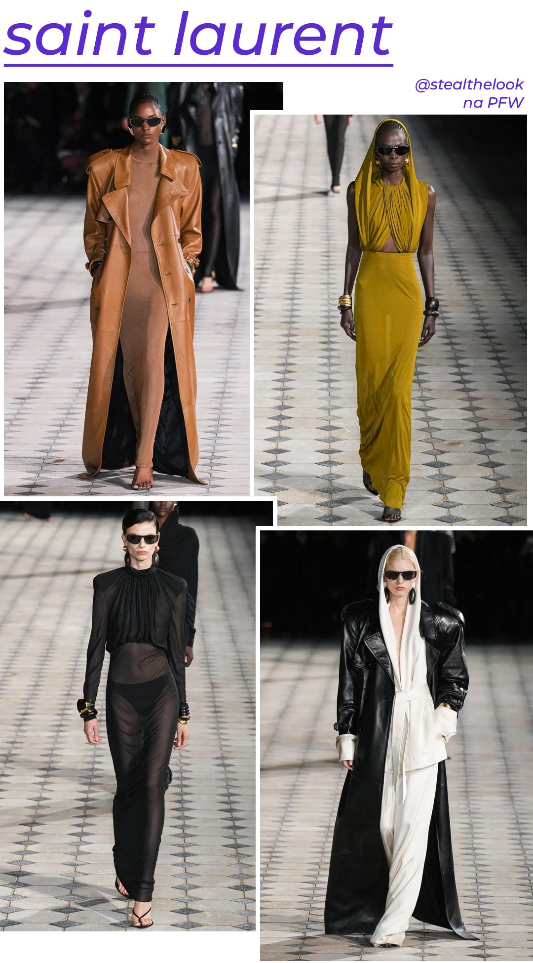 Saint Laurent S/S 2023 - roupas diversas - Paris Fashion Week - Primavera - modelo andando pela passarela - https://stealthelook.com.br